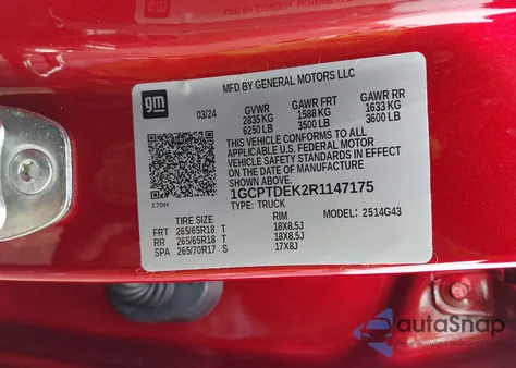 2024 Chevrolet Colorado 4Wd Z71 из США, поврежденный, VIN 1GCPTDEK2R1147175